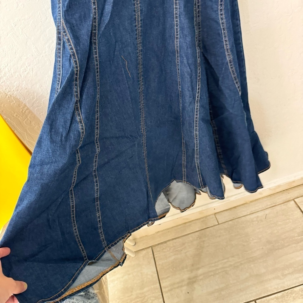 Tractr Denim Farm Western Boho Pleated Tank Zip Back Midi Dress Medium - Picture 4 of 9